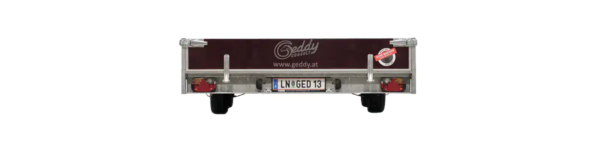 Transportanhänger Eduard - Rückansicht, Doppelachser zum Mieten bei Geddy Consult GmbH
